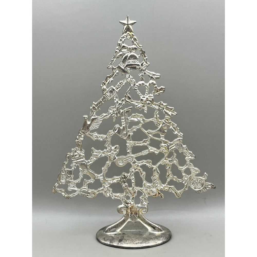 Silver Tone Metal Filigree Christmas Tree Tabletop Decor 6.5" Ornate Star Decor